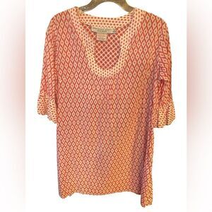 Gretchen Scott Sz L Pink Diamond Polka Dot Print Scoop Neck Pocket Cotton Dress